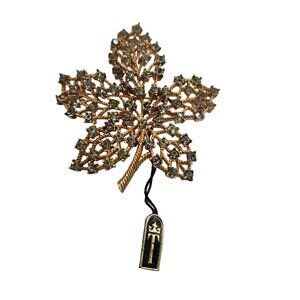 Vintage Signed Trifari Rhinestone Leaf Brooch with Original Tag (A4893)